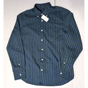 J Crew Performance Shirt Medium Slim Untucked Fit Long Sleeve Green Blue Plaid